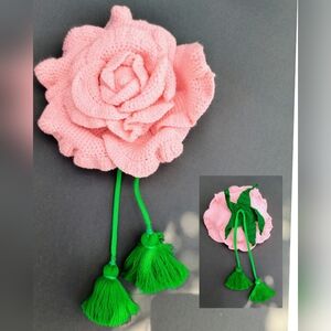 Pink Floral Bag accessory with Green Tassels